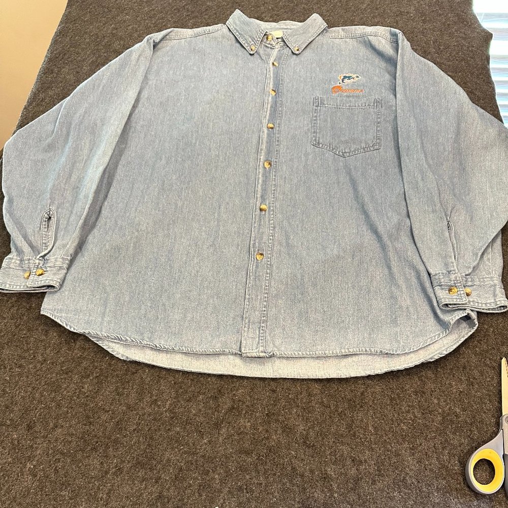 Vintage True Fan Miami Dolphins Button Down Jean Shirt.Size Large  D19